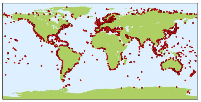 map of PSMSL station locations